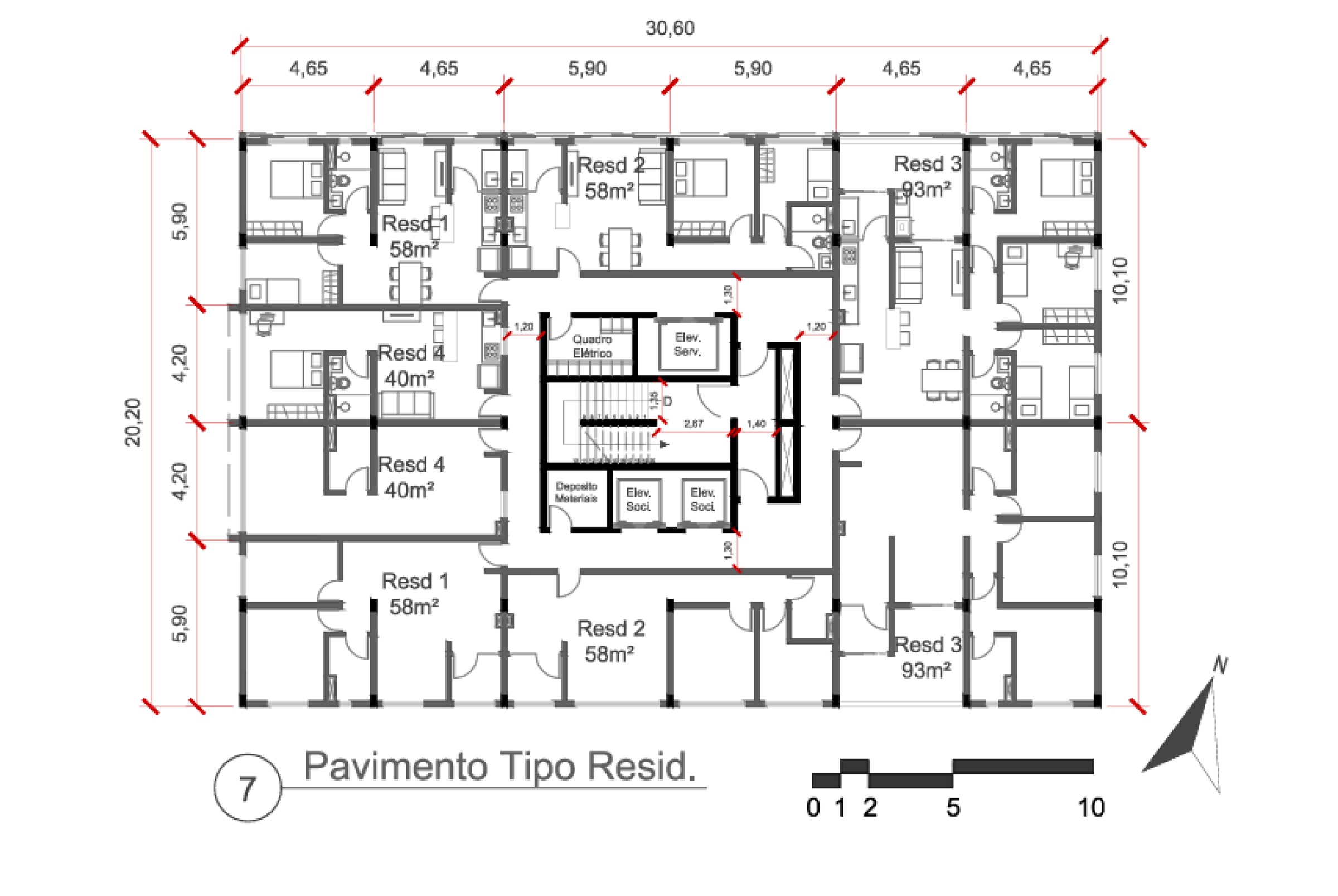 Planta do pavimento tipo residencial — Multifuncional Eixo Oratório