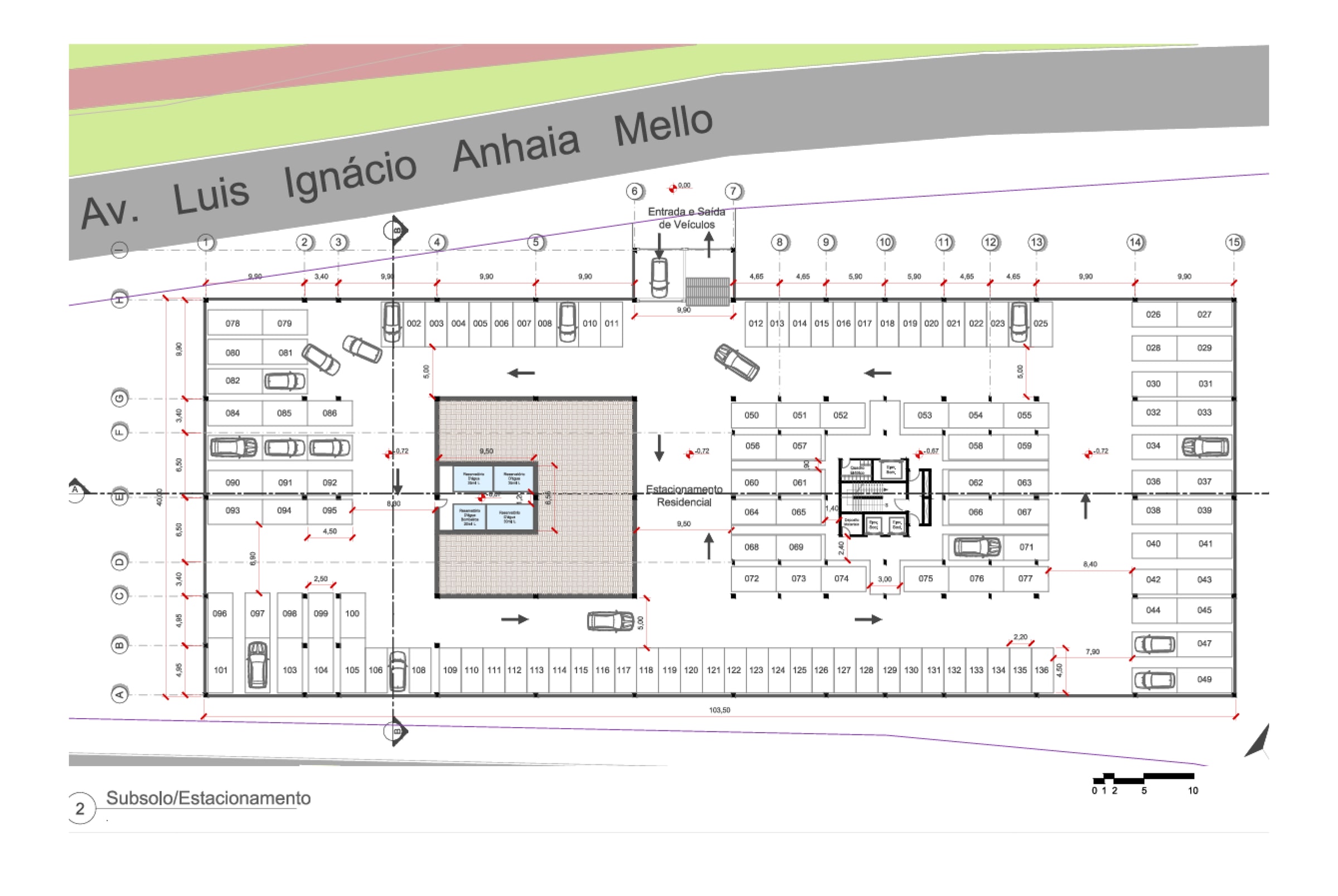 Planta do subsolo com estacionamento — Multifuncional Eixo Oratório