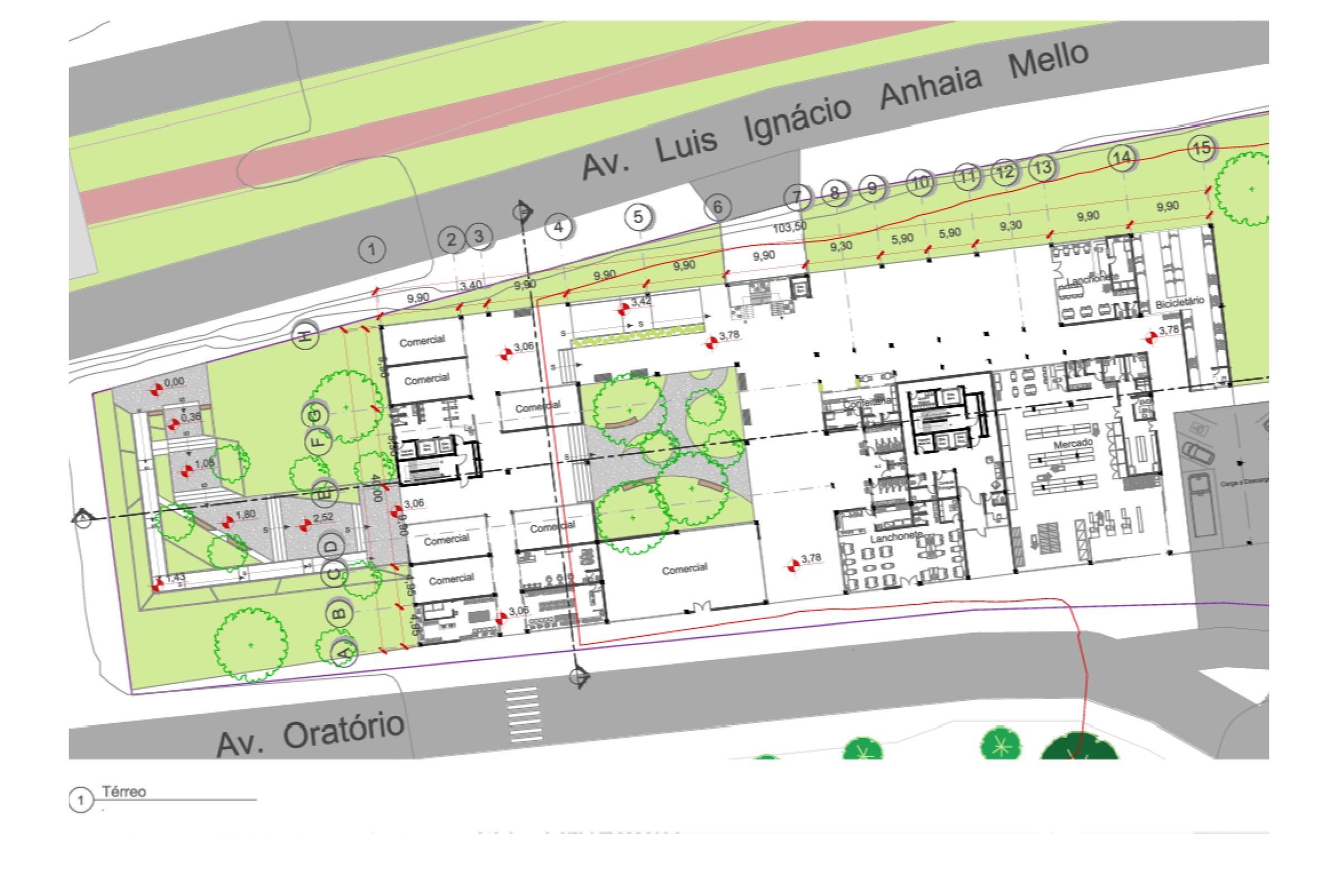 Planta do térreo comercial — Multifuncional Eixo Oratório